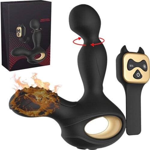 3 Speeds Rotating +10 Speeds Vibrating Wireless Heating Prostate Massager Anal Sex Toys,Waterproof Remote Anal Silicone Vibrator