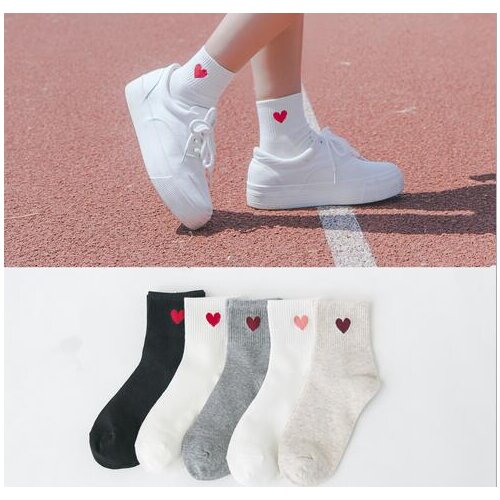 Harajuku Red Heart Cute College Wind Simple Basic Fresh Female Socks Women Cotton Short Socks