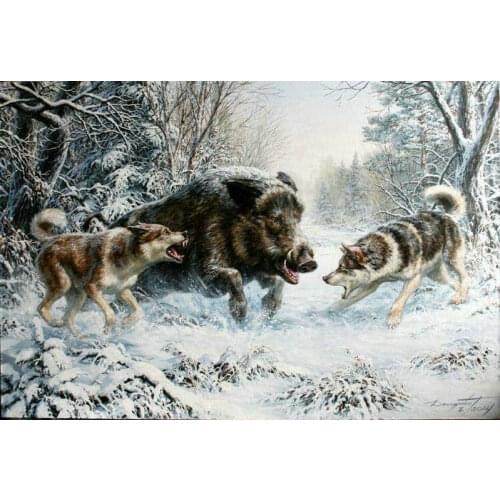 Wild boar and wolf diamond painting accessories Full Round Diamond mosaic full Square embroidery rhinestones picture,decor