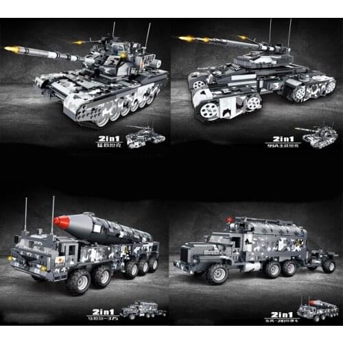 2 IN 1 Military swat team vehicles model kit 99A tank 210 Missile car truck building blocks DIY brick toys for kids ww2 Army