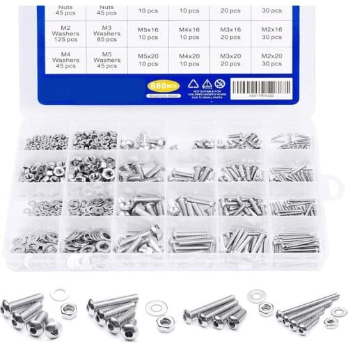 880pcs Hex Socket Head Cap Screw Set M2 M3 M4 M5 Stainless Steel Hexagon Flat Round Cap Head Screw Kit Assortment