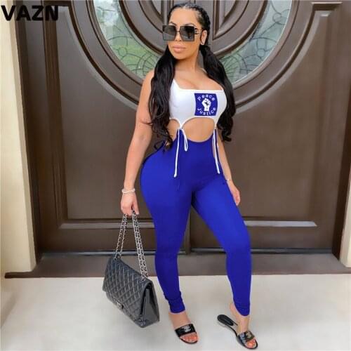 VAZN 2020 New Special Sexy Night Club Young Hollow Out Open Spaghetti Strap Bandage Top Long Pants Slim Women 2 Piece Set