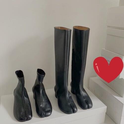 New Split Toe Boots Chunky Round High Heels Winter Women Boots Fashion Tabi-Shoes Women Knee-High Boots zapatos de mujer zapato