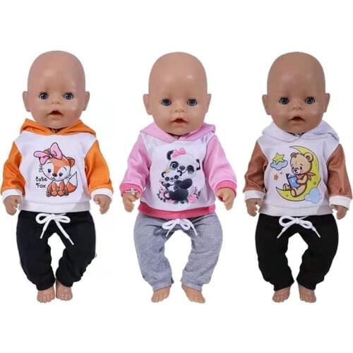 18 Inch Doll Clothes Accessories Cartoon Bear Panda Suit Fashion 43cmReborn Doll Sports Hoodies Trousers New Born Baby Items