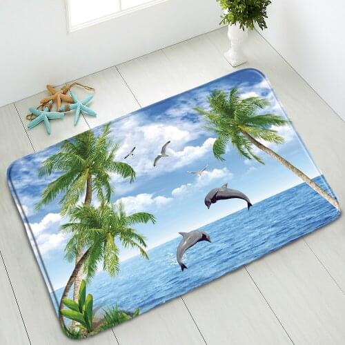 Ocean Scenery Floor Mat Dolphin Tree Plant Bath Mats Non-Slip Bedroom Living Room Kitchen Water Absorption Door Pads Washable