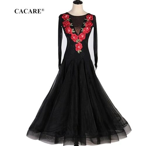 Ballroom Dance Competition Dresses Wear Clothes Standard Dancing Dress Costume Latina Customize D0013 Mesh Sleeve Sheer Hem