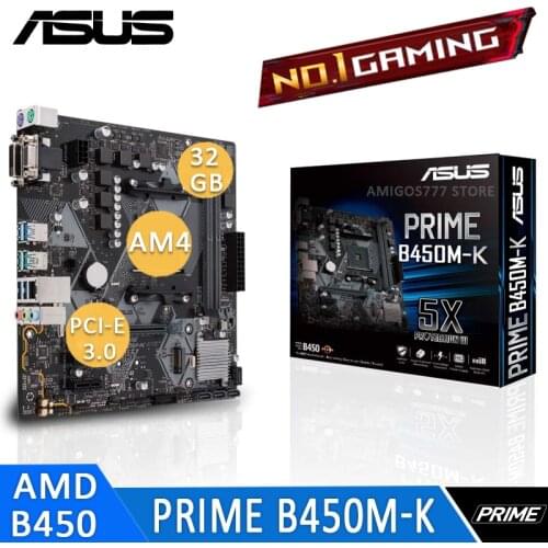 Socket AM4 Asus PRIME B450M-K Motherboard DDR4 AMD Ryzen Cpu 32GB PCI-E 3.0 M.2 SSD USB3.1 Gen2 HIFI Desktop AMD B450 Placa-Mãe