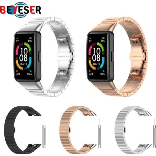 Stainless Steel Bracelet Smart Watch Strap For Huawei Honor Band 6 Smart Watch Double Snap Buckle Solid Stainless Steel Strap