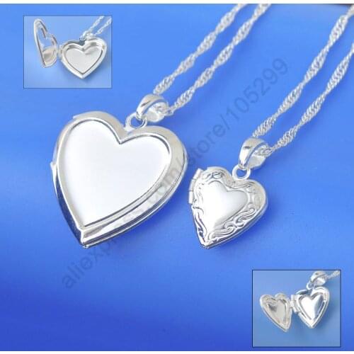 Retails One PC Necklace Genuine 925 Sterling Silver Jewelry Case Frame Small Heart & Big Heart Pendant Necklaces