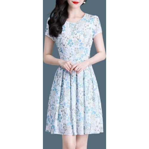 S-4XL Summer Floral Fashion Temperament Vintage Ladies New Comfortable Elegant Chiffon Slim Party Cocktail Dresses 9760