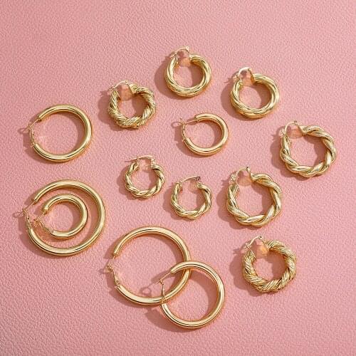 New Fashion Twisted Round Chunky Hoop Earrings for Women Trendy Geometric Circle Gold Color Metal Big Earrings Jewelry Gifts