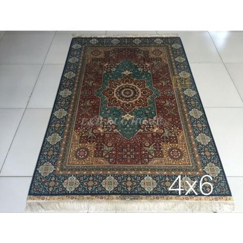 Free shipping 4'X6' 230 Line Handmade Silk Oriental Persian Rug hand Knotted silk carpet for home decoration
