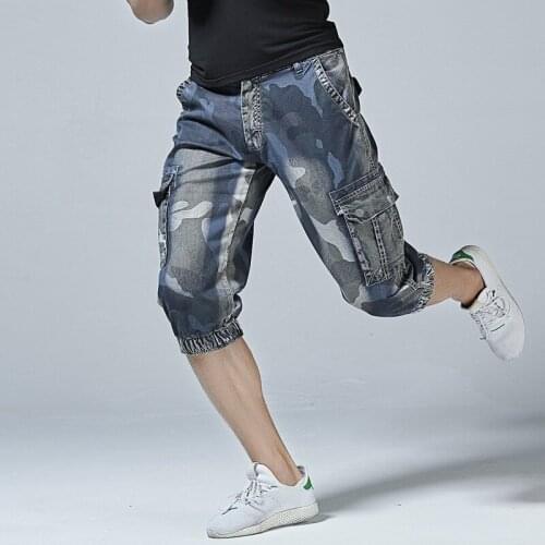 Fashion Mens Camouflage Denim Shorts New Multi-Pockets Military Style Jogger Short Jeans Large Size Casual Short Pants Male