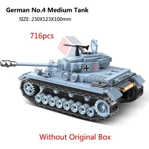 716pcs WW2 Military German No.4 Medium Tank Light Tank Soldier Army Weapon Building Blocks Armored Artiller Bricks DIY Kid Toys