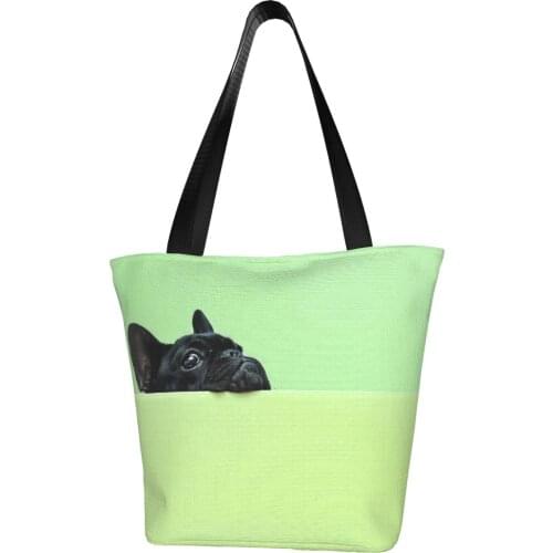 French Bulldog Puppy Polyester outdoor girl handbag, woman shopping bag, shoulder bag, canvas bag, gift bag