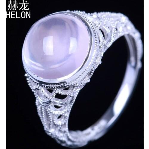 Vintage Art Deco Sterling Silver 925 Round 10mm 4.88ct 100% Genuine Pink Quartz & Real Diamonds Engagement Gemstone Jewelry Ring