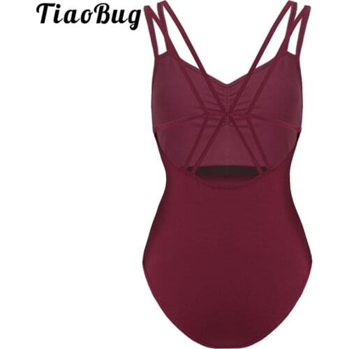 Womens Spaghetti Straps Ballet Dance Camisole Criss Cross Leotard Gymnastics Bodysuit Ballet Dancewear