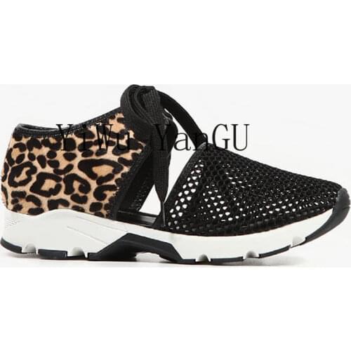 2020 New Summer Women Casual Shoes Breathable Hollow Out Femme Sneakers Leopard Flat Shoes Zapatos De Mujer Plus Size 35-43