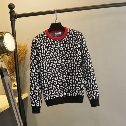 2019 korean jumper Autumn winter Knitted Sweater Women oversized sweaters female leopard jacquard fashion wool blends pullover