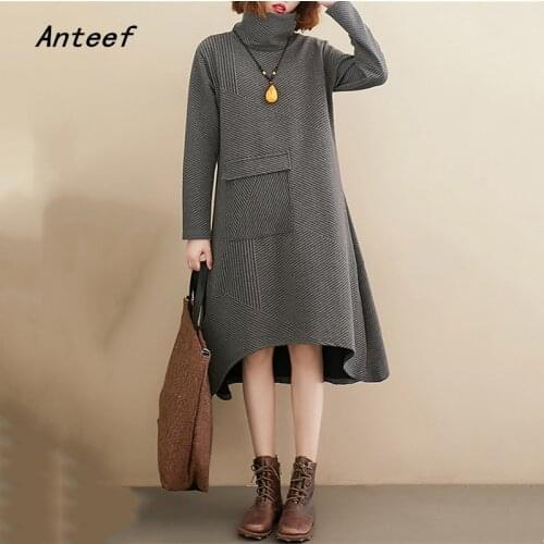 Long sleeve cotton vintage stripe women causal loose autumn winter elegant dress clothes 2021 ladies dresses