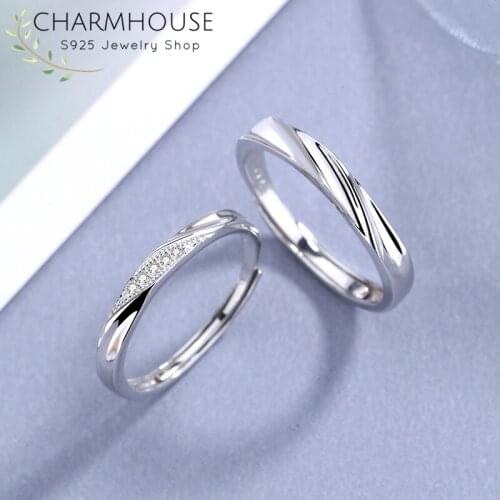 1 Pair Sterling Silver Rings Set For Women Man CZ Zircon Design Finger Ring Wedding Bridal Jewelry Valentines Day Gifts Bijoux