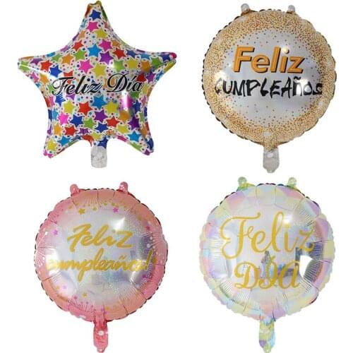 10pcs 18inch Laser Round Feliz Cumpleanos Spanish Happy Birthday Party Mylar Foil Helium Balloons Baloes Air Globos Supplies