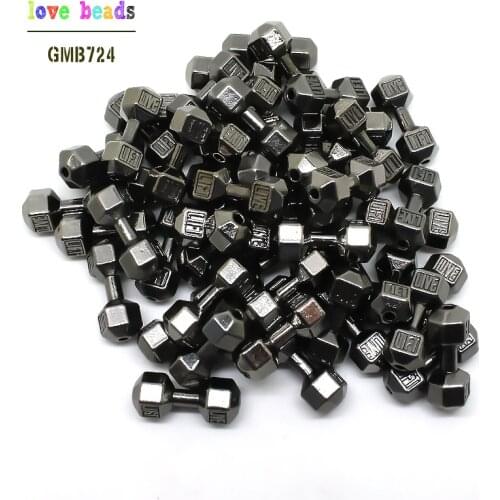 10pcs/lot 8*20mm Black Barbell Dumbbell Spacer Beads Charms fit Diy Beaded Fitness Bracelets Making (w03523)