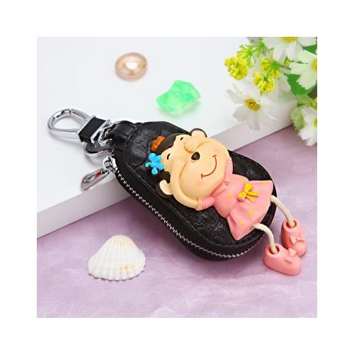 2020 Brand Fashion Women Key Holder Cartoon Monkey Multifunction Men Car Keys Wallets Cow Leather Cute Housekeeper Key Organizer