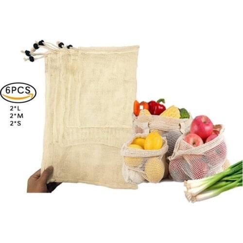 6Pcs Reusable Produce Bags Cotton Vegetable Bags Mesh Bags With Drawstring Home Kitchen Fruit And Vegetable Storage ecologico
