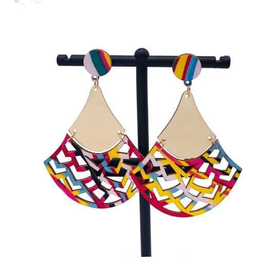 Free Shipping!Newest Gold Mirror Resin Fabric Wooden Earrings can mixed 4 colors