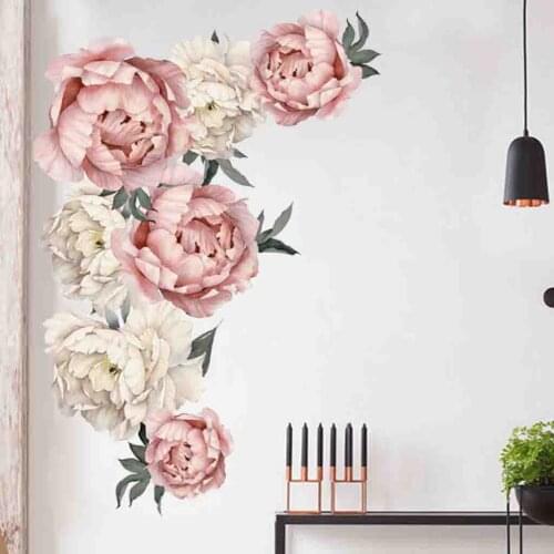 Large Pink Peony Flower Wall Stickers Romantic Flowers Home Decor For Bedroom Living Room Diy Vinyl Wall Decals #T1P