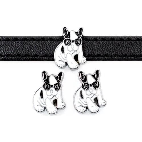 8mm Hole Cute Black White Dog Slide Charms Beads DIY Accessories Handmade Jewelry For 8mm Bracelets Key Chains Pet Collar