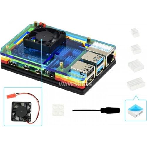 Colorful Rainbow Acrylic Case For Raspberry Pi 4 With Cooling Fan Dust Resistance Dood Heat Spreading