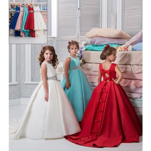 Flower Girls Dresses Ball Gown Square Girls Pageant Gowns Backless Floor-Length First Communion Wear