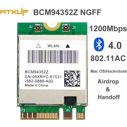Dual band Wireless Hackintosh BCM94352Z WIFI Card NGFF M.2 867Mbps Bluetooth4.0 802.11ac Wlan Adapter DW1560 For Windows MAC OS