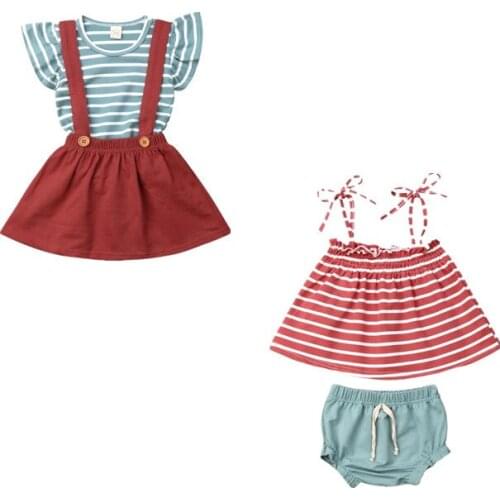 Boutique Girl Cloths 2pcs Newborn Infant Baby Girl Striped Tops Shirt Tutu Dress+Shorts Outfits Clothes