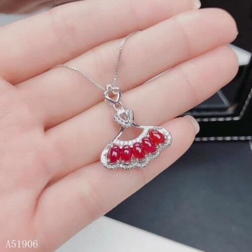 KJJEAXCMY Fine Jewelry 925 sterling silver inlaid natural ruby female necklace pendant set support test
