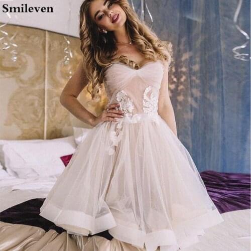 Smileven Beach Short Wedding Dress 2019 Sweetheart A Line mini Boho Bride Dresses Strapless Beach Wedding Gowns