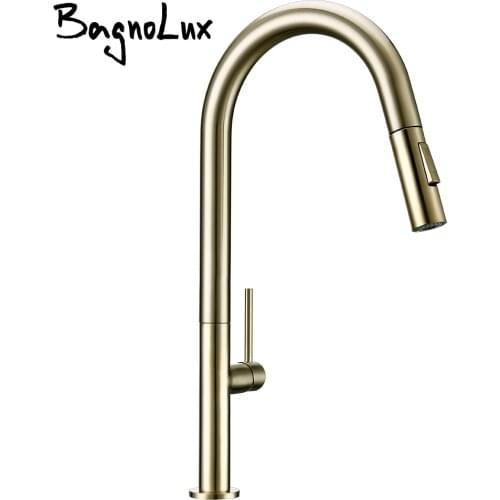 Brass Brushed Gold Black 360 Oegree Rotation kitchen Hot And Cold Water Sink Taps Pull Out Spout Kitchen Faucet