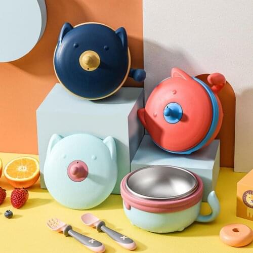400ML Lovely Baby Bowl Cartoon Shape Temperature Control Eco-friendly Removable Kids Feeding Suction Bowl for Grow Up