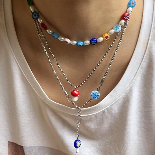Fashion Exquisite Necklace Glass Crystal Imitation Pearl Seed Beads Jewelry Womens Sweet Color String Beaded Choker Accessories