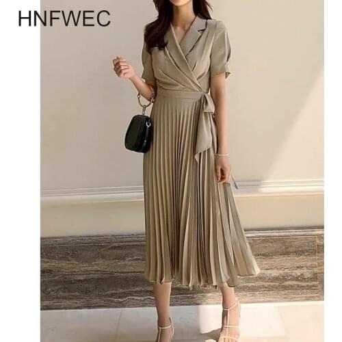 Fashion Women Dress Bow Summer New 2020 Solid Color Ladies Dress Short Sleeve High-Waisted Pleated Chiffon Dress Female T803