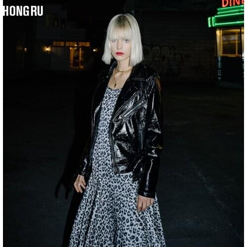 Motorcycle shiny leather jacket female spring new glossy patent leather jacket handsome long-sleeved PU leather coat F1105