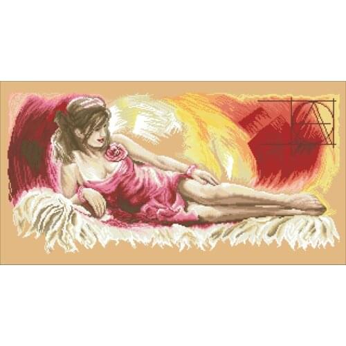 Red Dress Woman Girls Sewing Kit Top Quality Embroidery Needlework 14CT Unprinted Cross Stitch Kits DIY Arts Handmade Home Decor