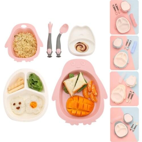 Childrens Tableware Antibacterial Mildew Proof Seven-Piece Suit Set Of Dishes Plates Cute Penguin Bowl Food Plates Set
