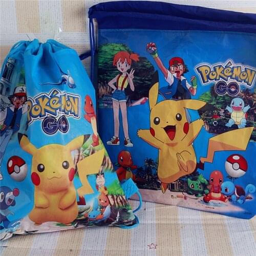 Pokemon Pikachu non-woven drawstring bag school bag birthday party candy bag gift drawstring storage bag birthday gifts