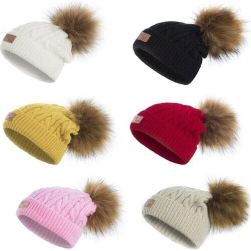 New Fashion Boy Hat Baby Girl Winter Warm Knitted Crochet Beanie Kids Hats Girls Big Hairball Beret Cap Kid Accessories
