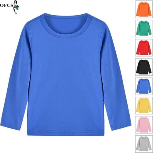 New Arrival Spring Childrens T-shirt For Boys Girls Solid Color 100% Cotton Long Sleeve Shirts Tees Unisex Fashion Kids Clothes