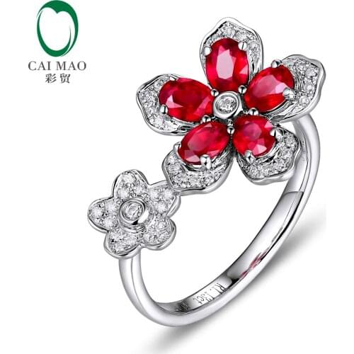 Caimao 14Kt/585 White Gold 1.33ct Natural Ruby 0.19ct Diamond Engagement Ring Jewelry Gemstone