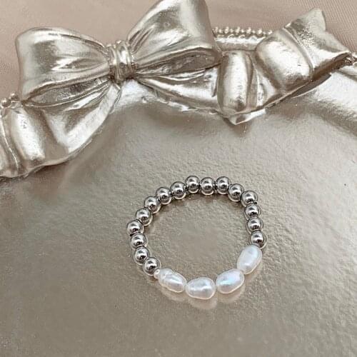 Handmake Stainless Steel Natural Freshwate Pearl Bead Ring Jewelry for Women Charms Classic Gold Fashion Style Wedding Ring